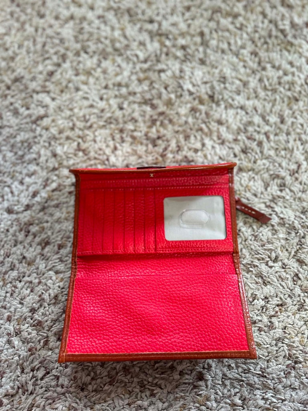 Dooney & Bourke Red Leather Trifold Wallet with Brown Trim - Picture 3 of 5